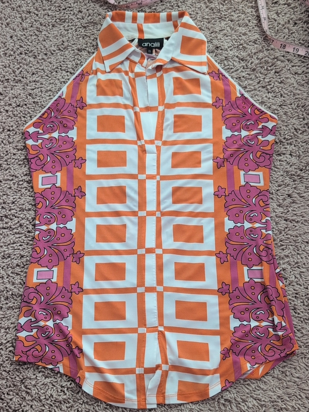 Analili Orange, Pink & White Graphic Button-Front Blouse